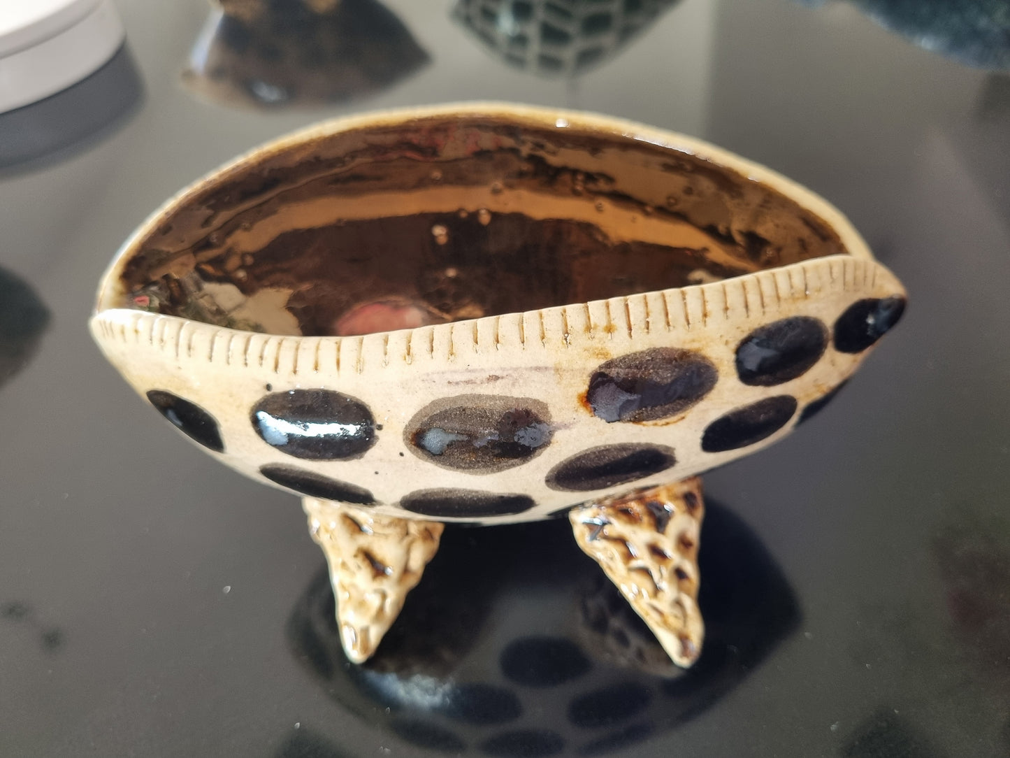 Black Cone Shell Ceramic Bowl (Large) with feet