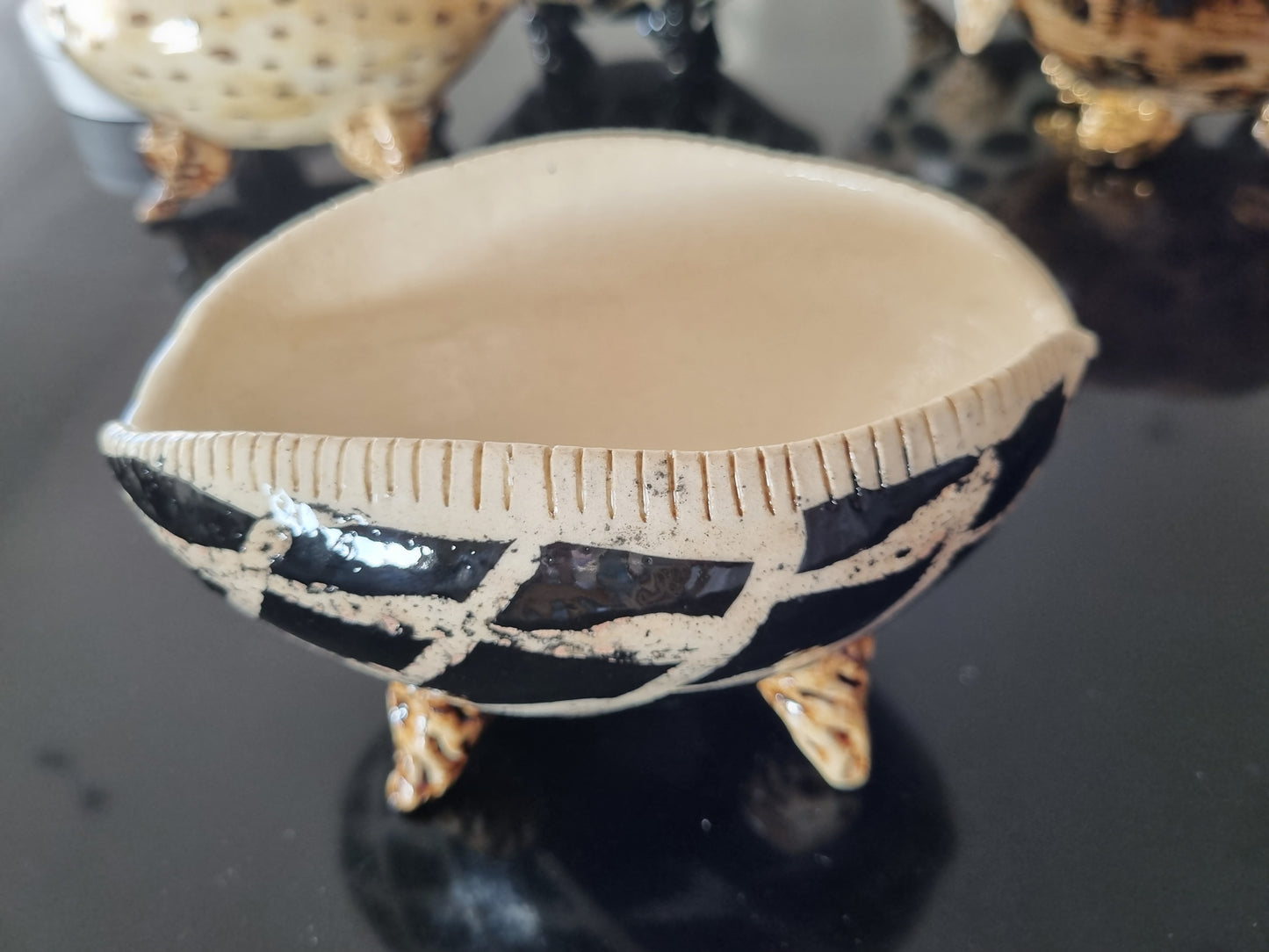 Black Cone Shell Ceramic Bowl (Large) with feet