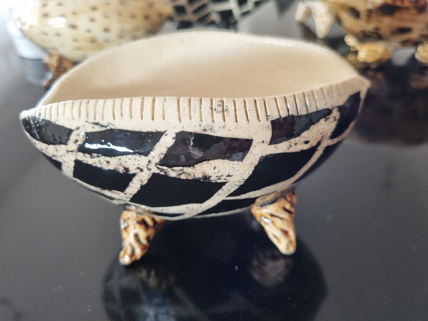 Black Cone Shell Ceramic Bowl (Large) with feet