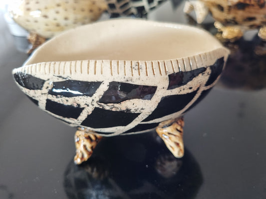 Black Cone Shell Ceramic Bowl (Large) with feet