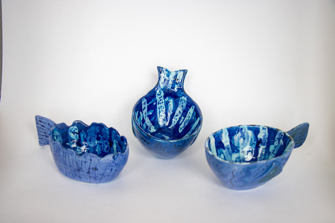 Fish Shaped Blue Ceramic Bowls (small)