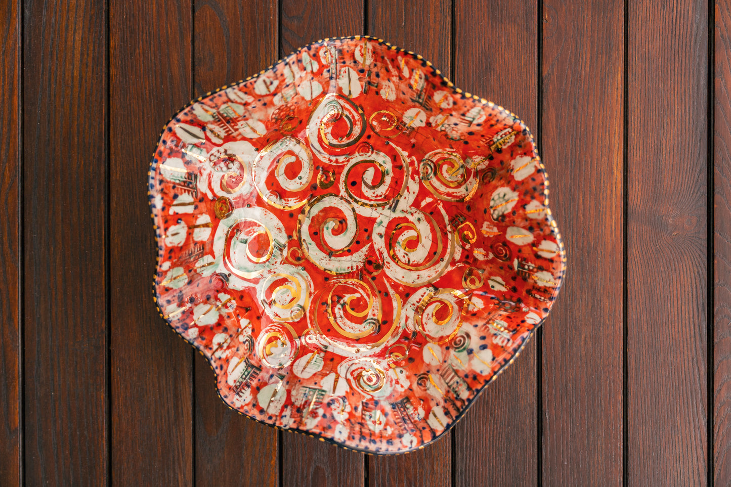 Orange & Gold Ceramic Plate